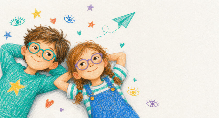 Детский рисунок: дети в очках